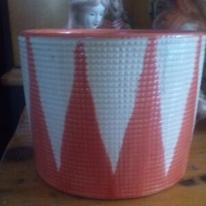 World Market Orange and White Textured Candle Holder 13" By 4.5"